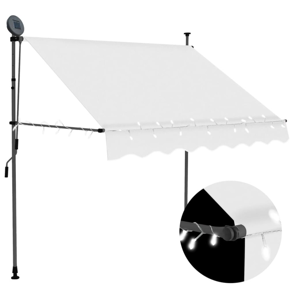 Toldo manual retráctil con LED crema 150