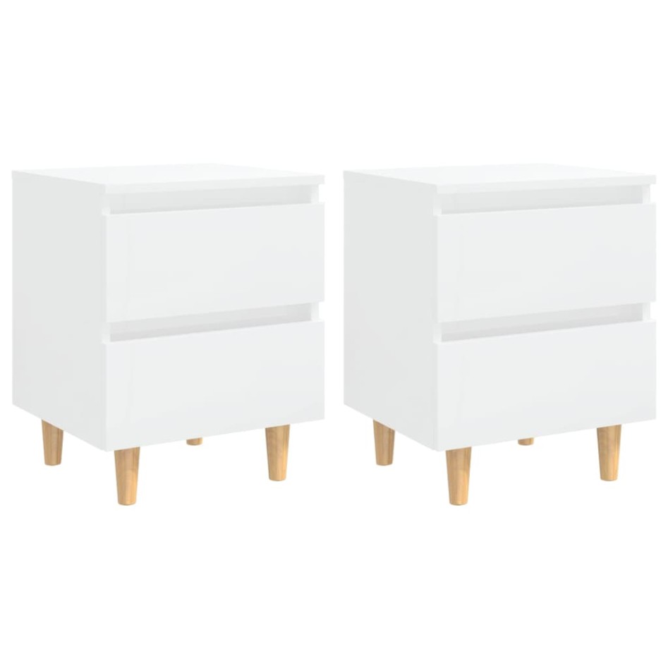 Mesitas de noche 2 uds patas madera blanco brillo 40x35x50