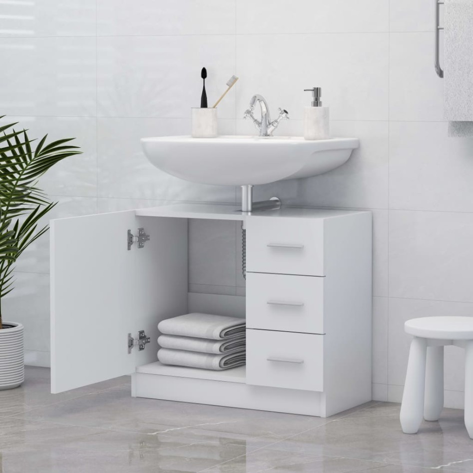 Armario para lavabo madera contrachapada blanco 63x30x54