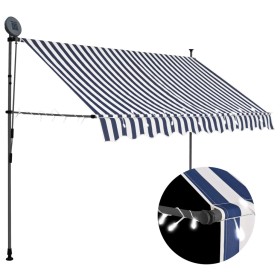 Toldo manual retráctil con LED azul y blanco 300
