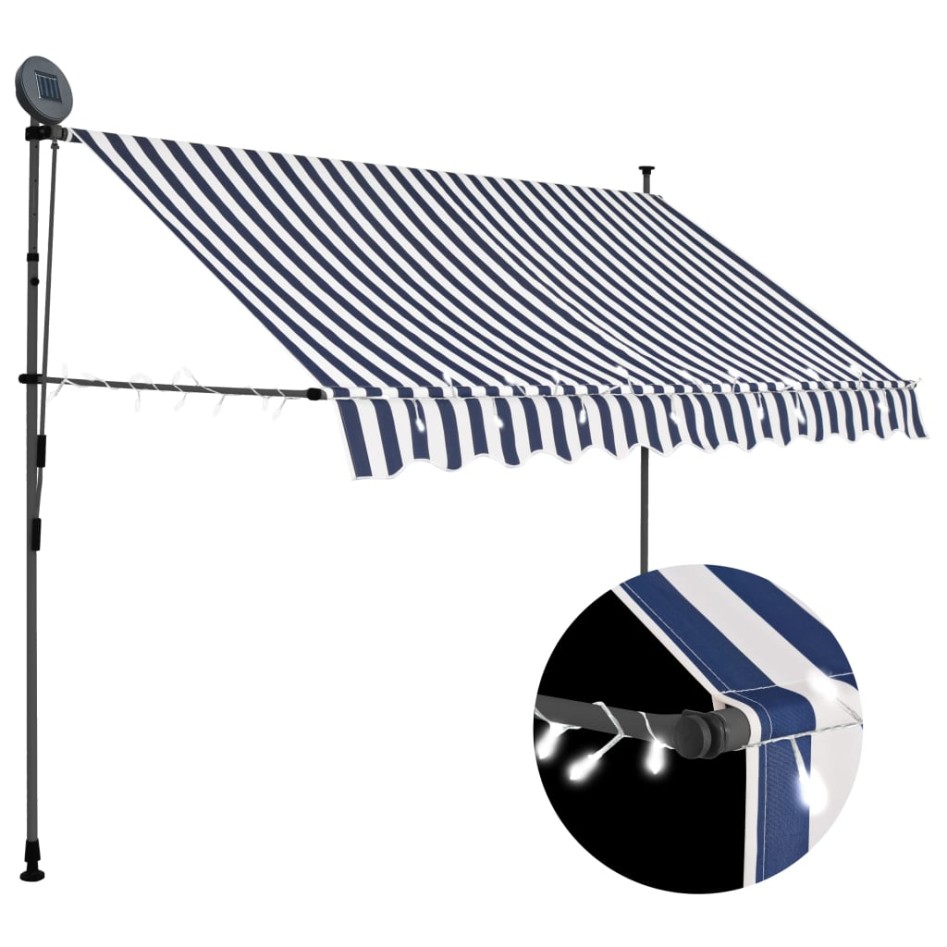 Toldo manual retráctil con LED azul y blanco 300