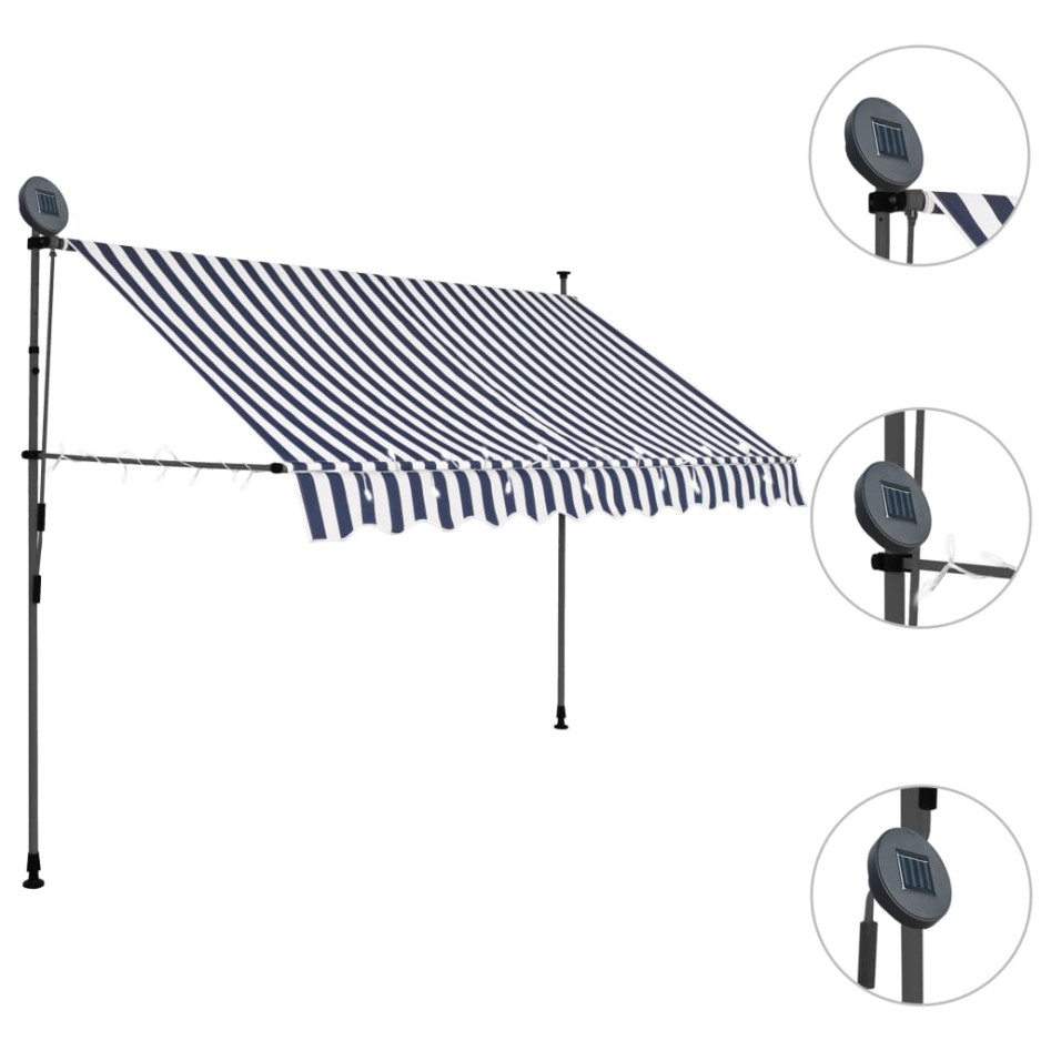 Toldo manual retráctil con LED azul y blanco 300