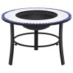 vidaXl Brasero de mosaico cerámica azul y blanco 68 cm
