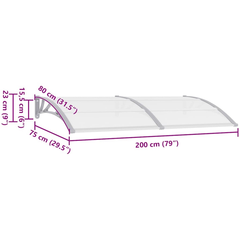 Marquesina para puerta PC gris y transparente 200x75