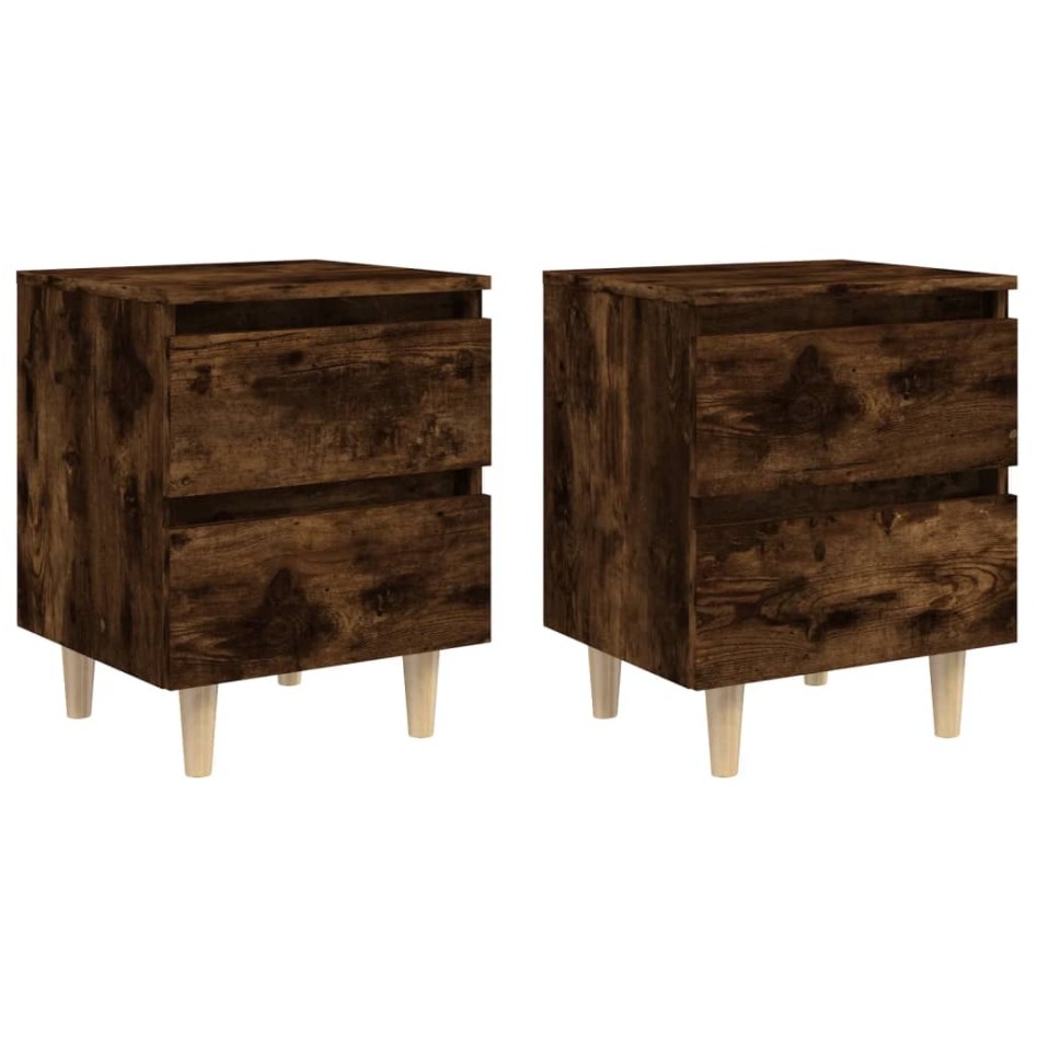 Mesitas de noche 2 uds patas madera roble ahumado 40x35x50