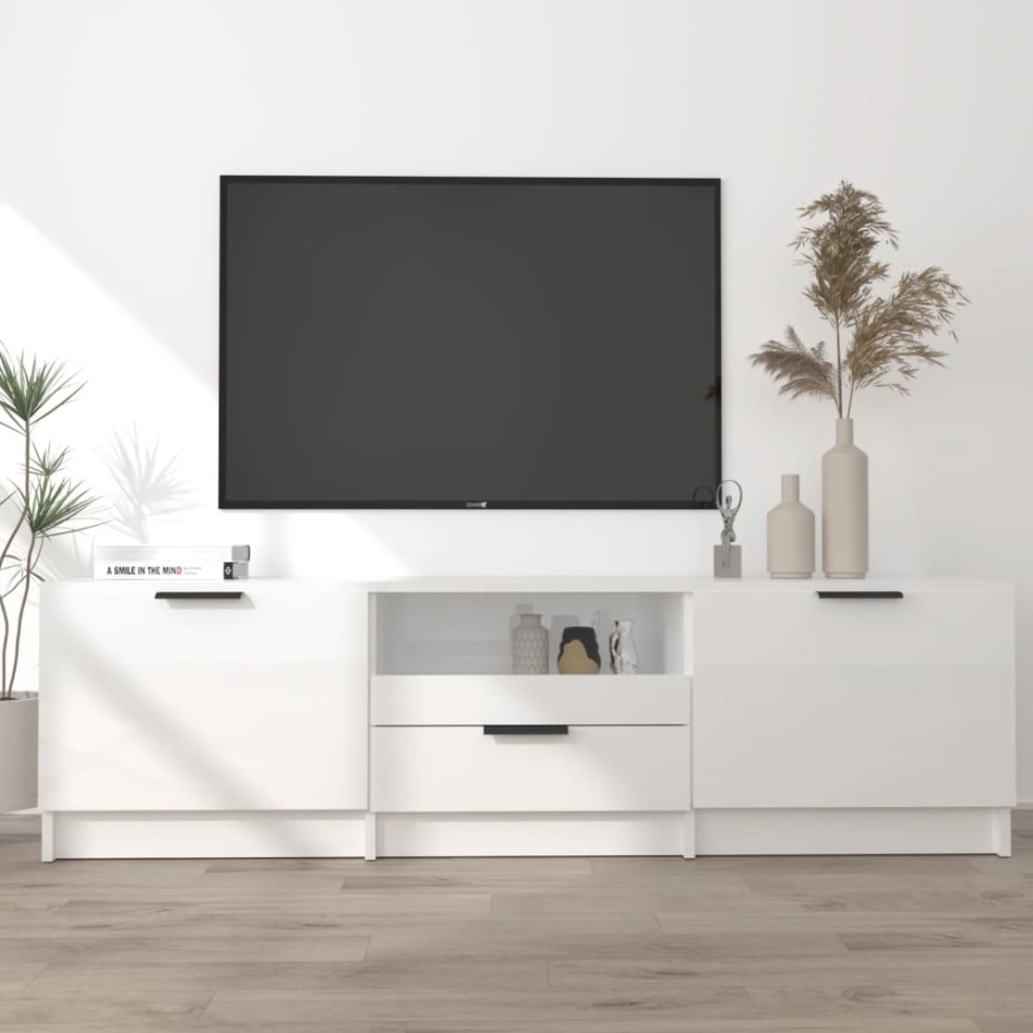 Mueble de TV madera contrachapada blanco brillante 140x35x40