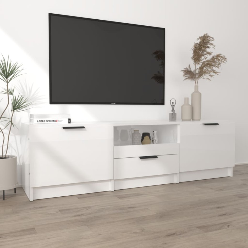 Mueble de TV madera contrachapada blanco brillante 140x35x40