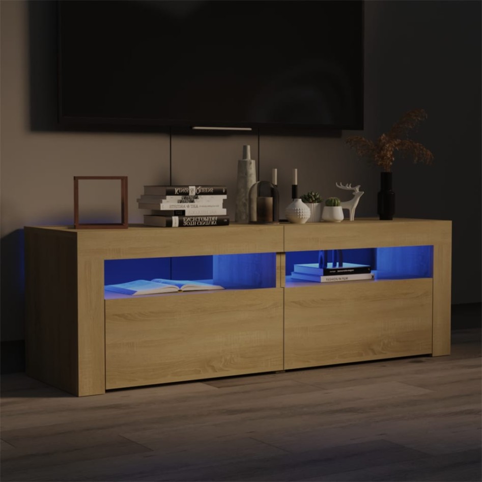 Mueble de TV con luces LED roble Sonoma 120x35x40
