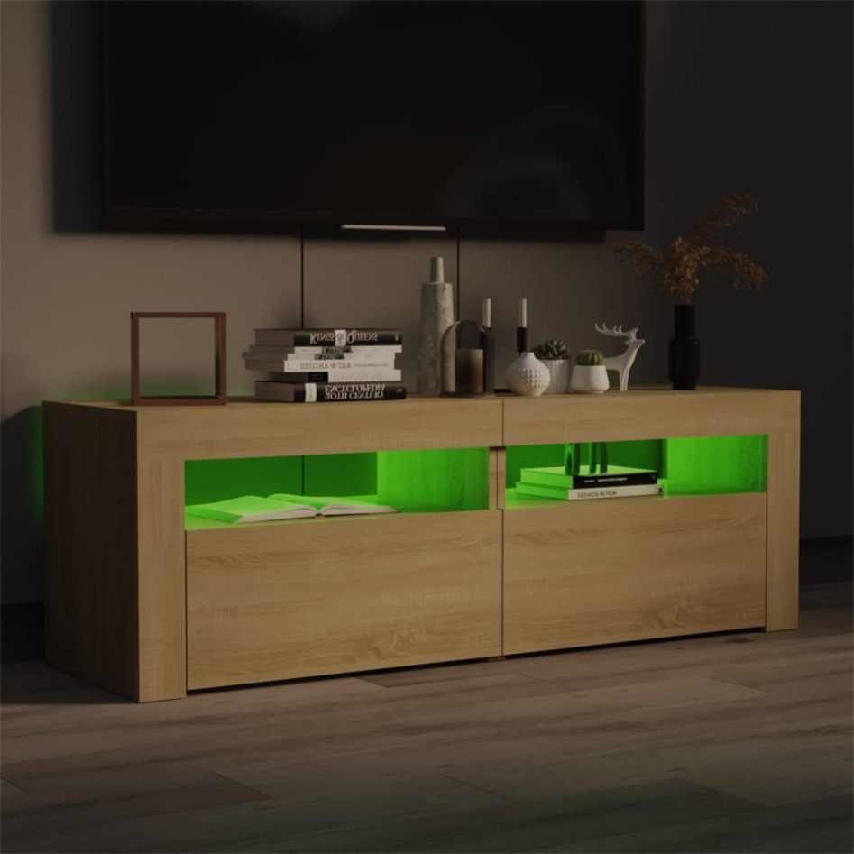 Mueble de TV con luces LED roble Sonoma 120x35x40
