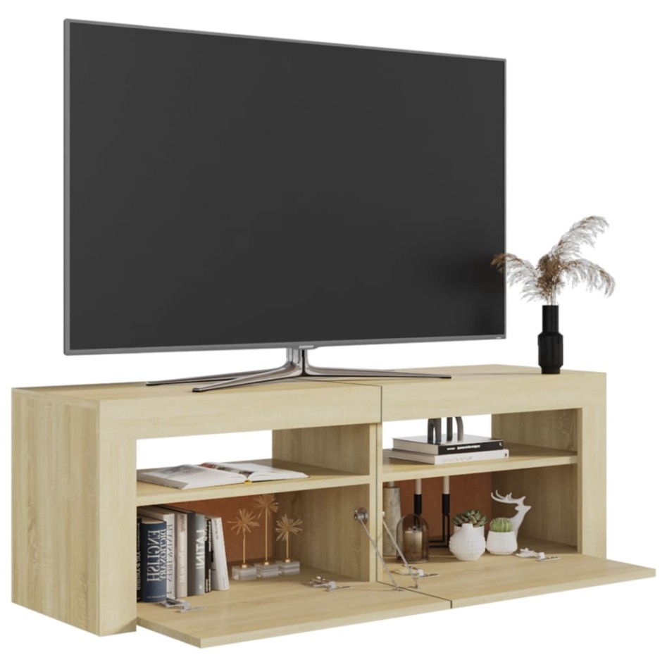 Mueble de TV con luces LED roble Sonoma 120x35x40