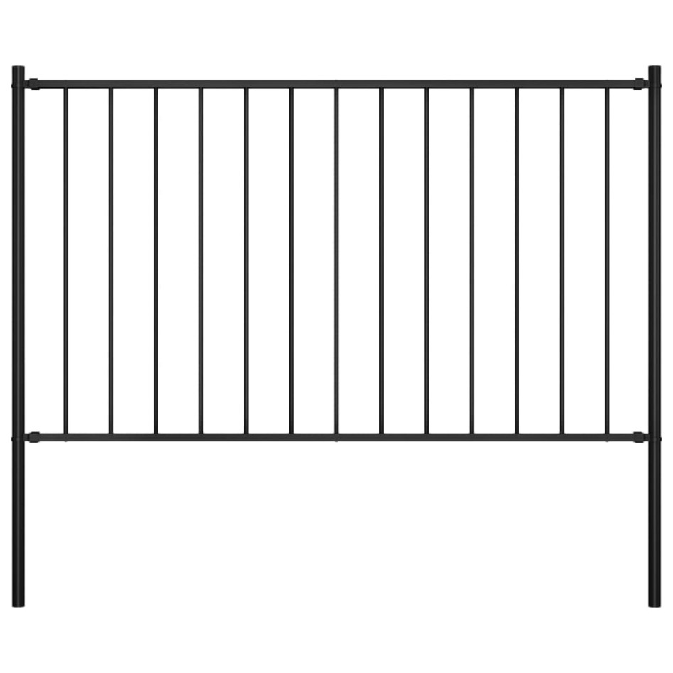 Panel de valla y postes acero recubrimiento polvo negro 1,7x1