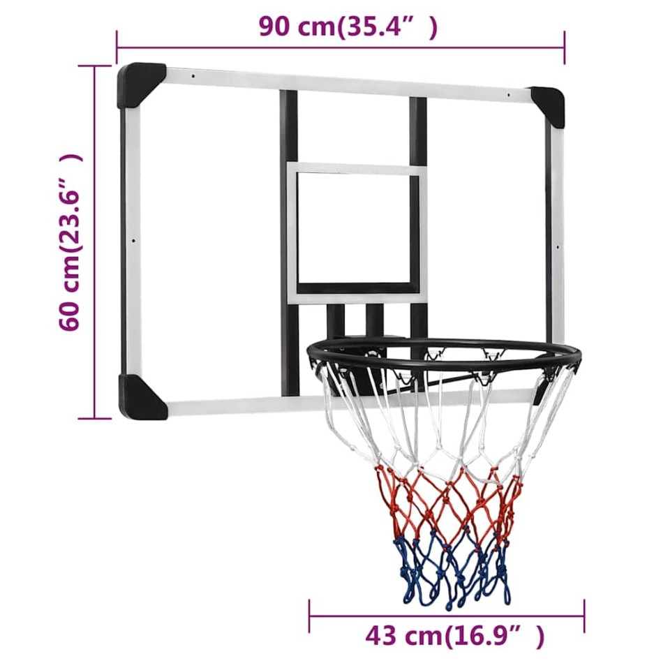 Tablero de baloncesto policarbonato transparente 90x60x2,5