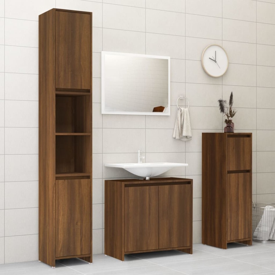 Armario de baño madera contrachapada roble marrón 30x30x95