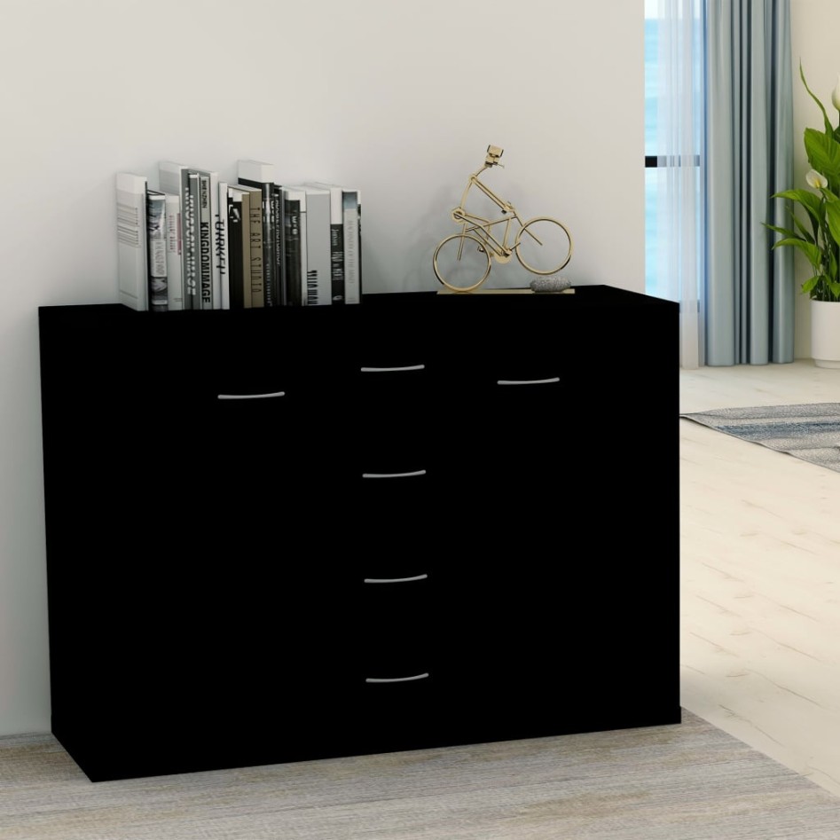 Aparador de madera contrachapada negro 88x30x65