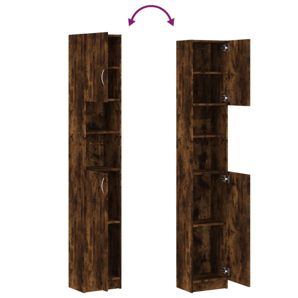 Armario baño madera de ingeniería roble ahumado 32x25,5x190