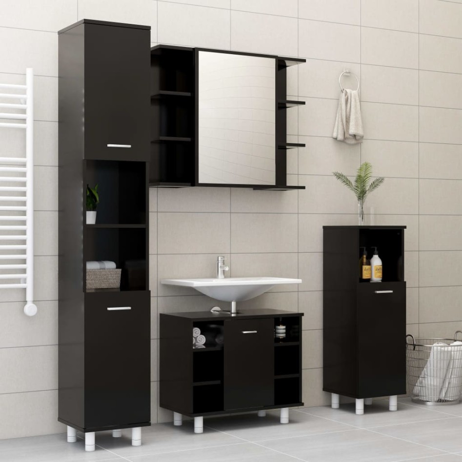Armario de baño madera contrachapada negro 30x30x95