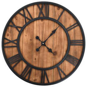 Reloj de pared vintage movimiento cuarzo madera metal 60 cm
