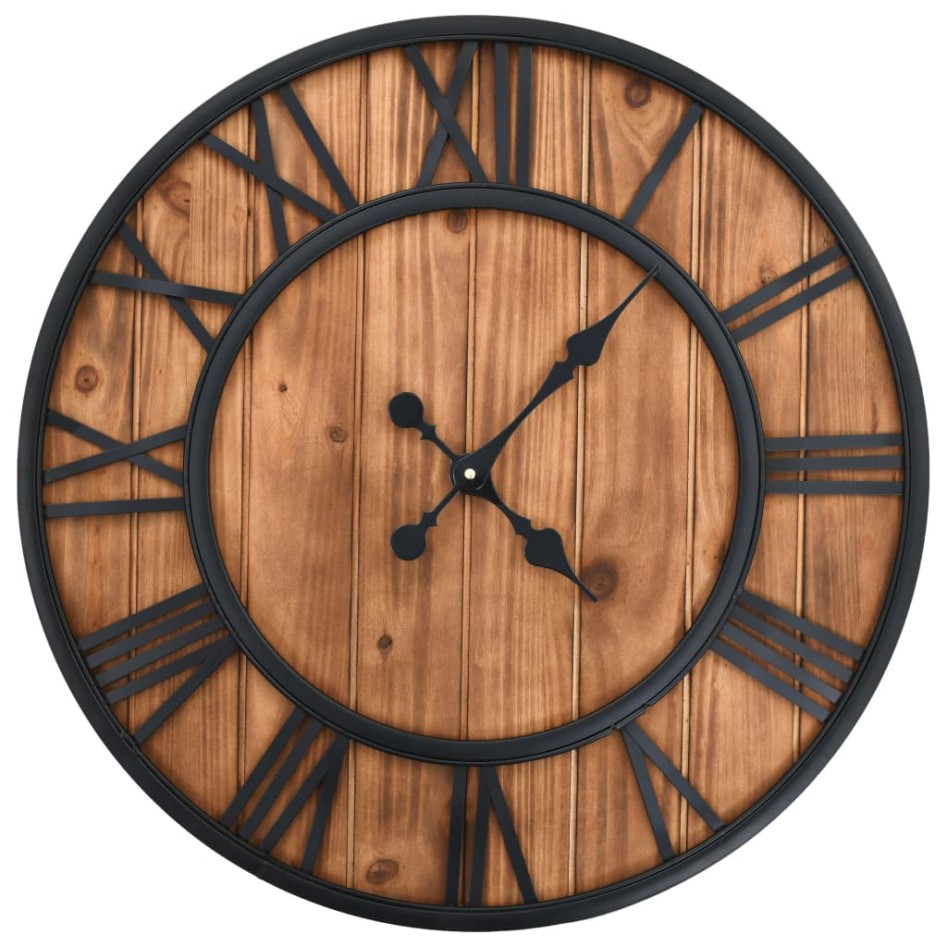 Reloj de pared vintage movimiento cuarzo madera metal 60 cm