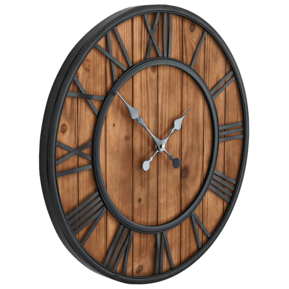 Reloj de pared vintage movimiento cuarzo madera metal 60 cm