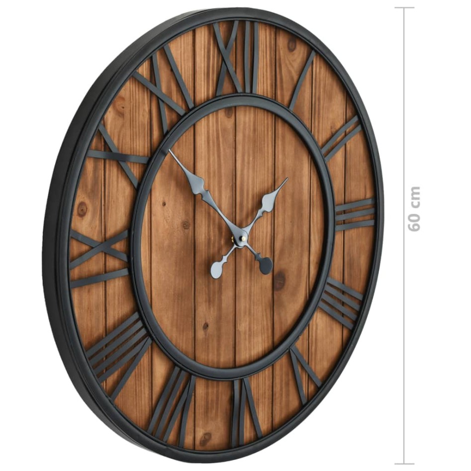 Reloj de pared vintage movimiento cuarzo madera metal 60 cm