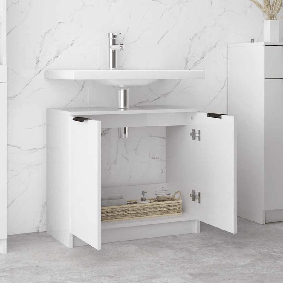 Armario de baño contrachapado blanco con brillo 64,5x33,5x59