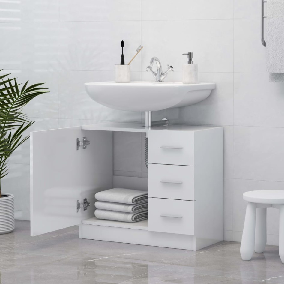 Armario para lavabo madera contrachapada blanco 63x30x54