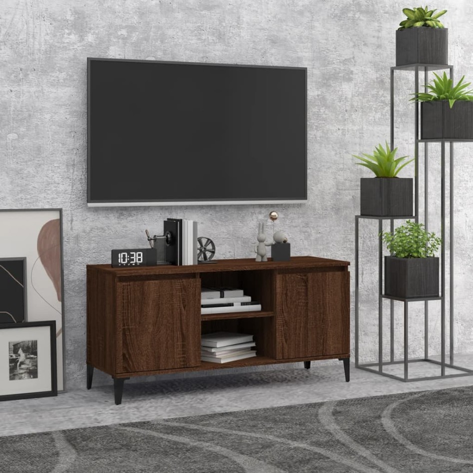 Mueble de TV con patas de metal marrón roble 103,5x35x50