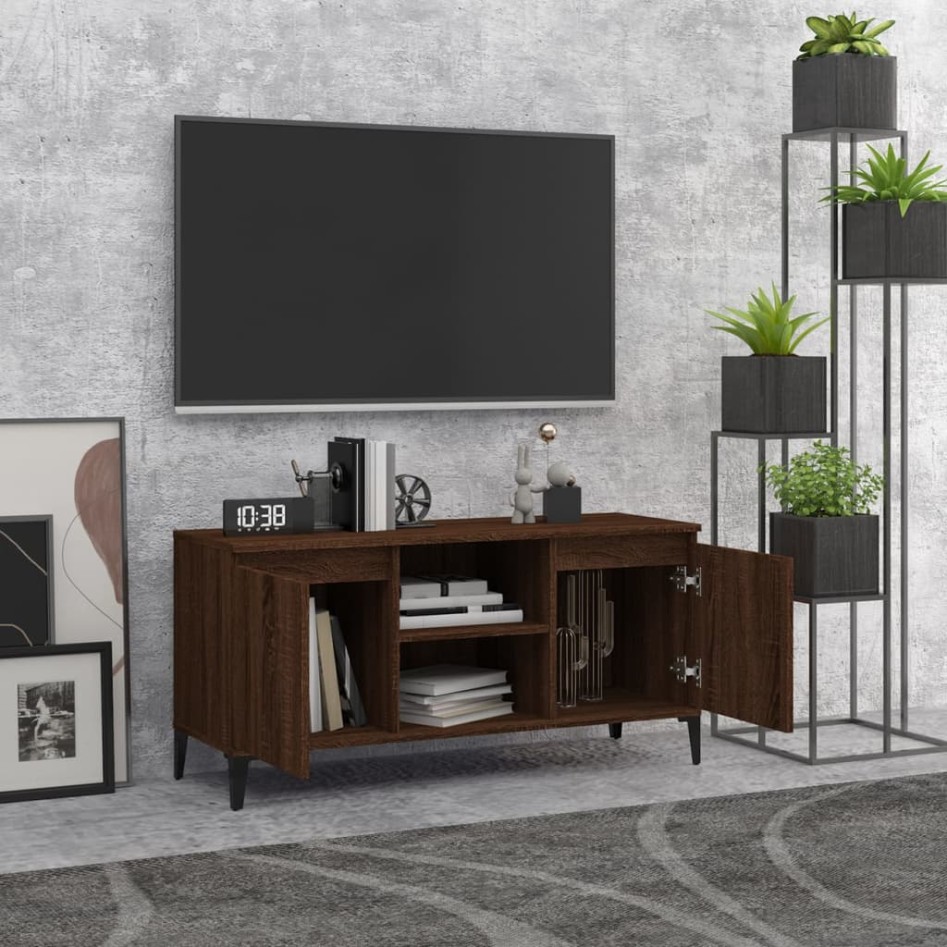Mueble de TV con patas de metal marrón roble 103,5x35x50