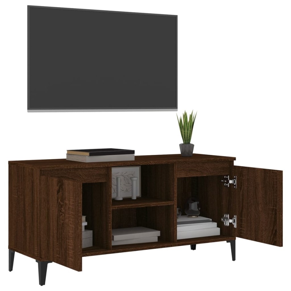 Mueble de TV con patas de metal marrón roble 103,5x35x50
