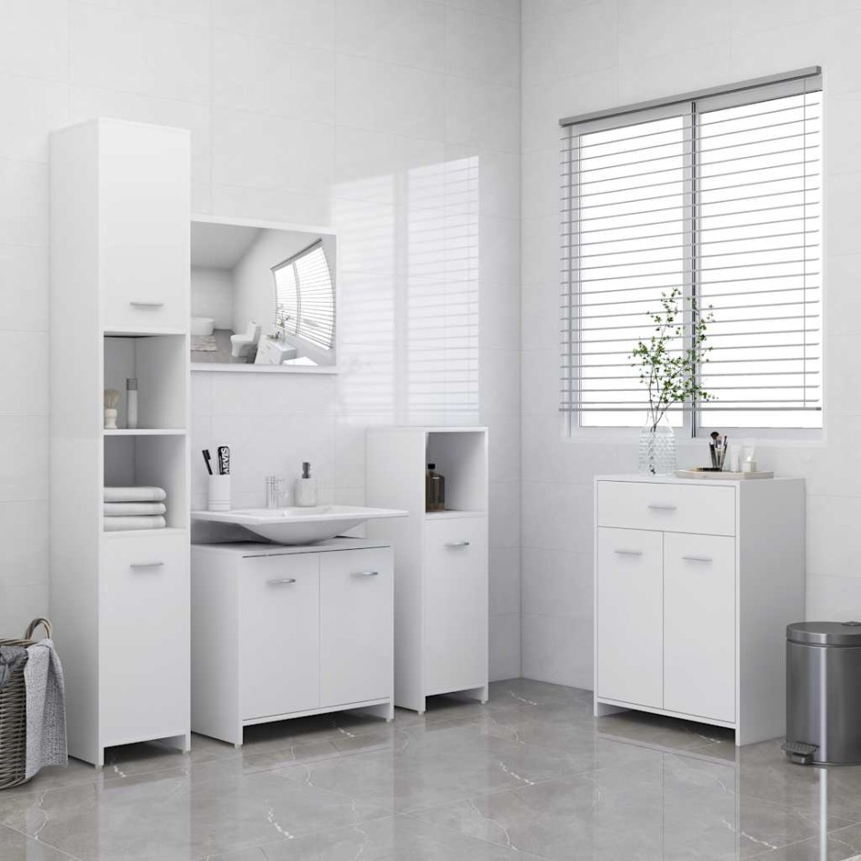 Armario de baño madera contrachapada blanco 60x33x80