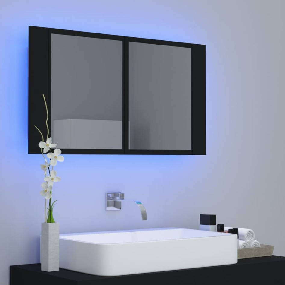 Armario espejo de baño con luz LED acrílico negro 80x12x45