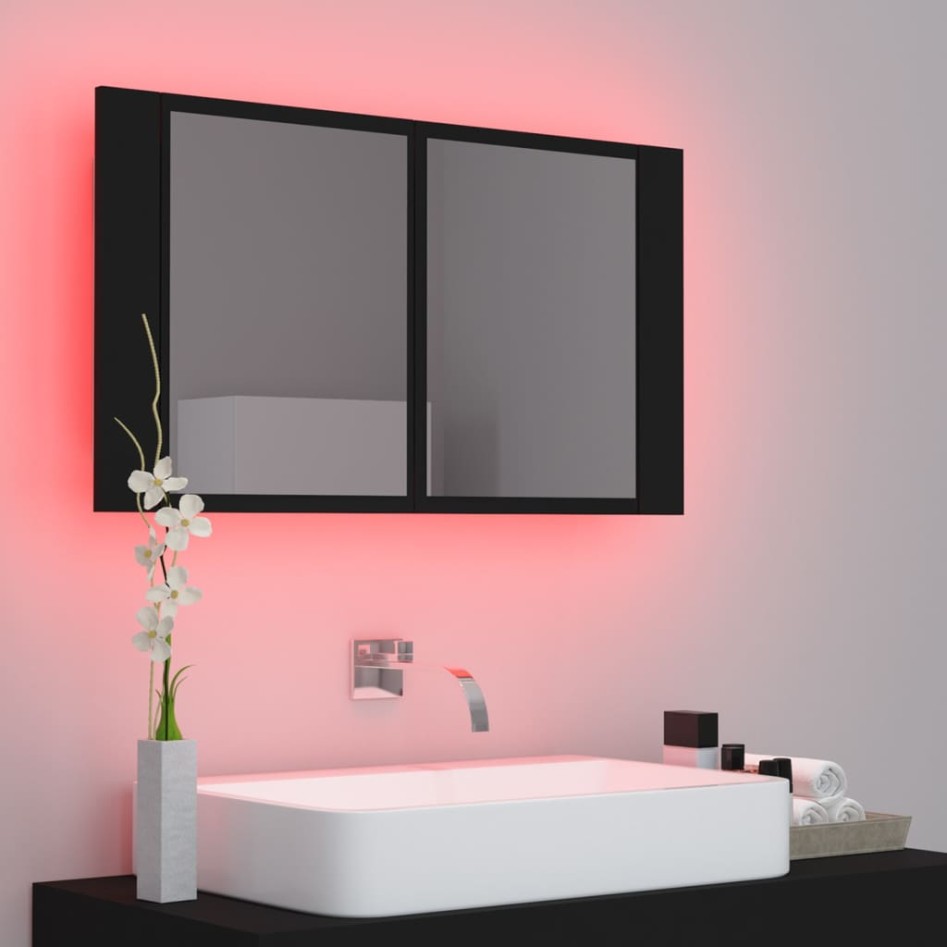 Armario espejo de baño con luz LED acrílico negro 80x12x45