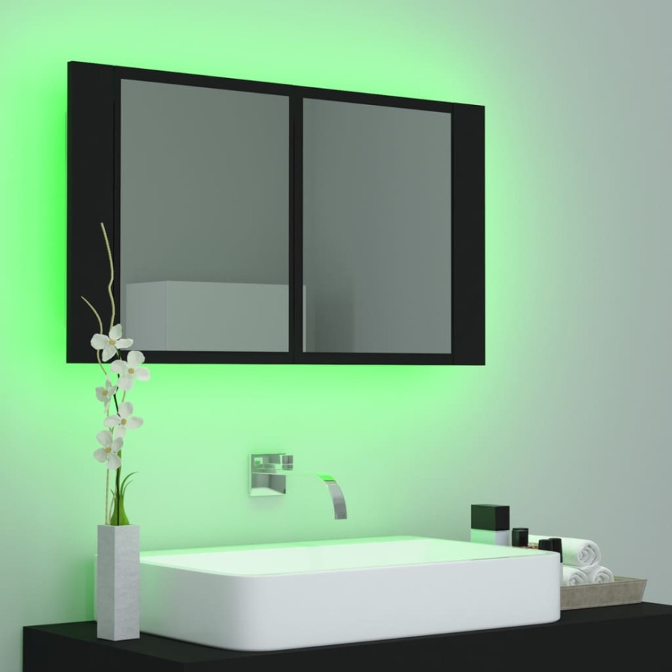 Armario espejo de baño con luz LED acrílico negro 80x12x45