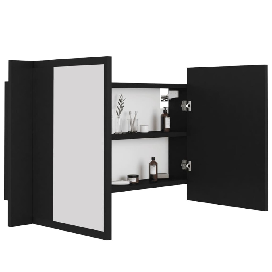Armario espejo de baño con luz LED acrílico negro 80x12x45