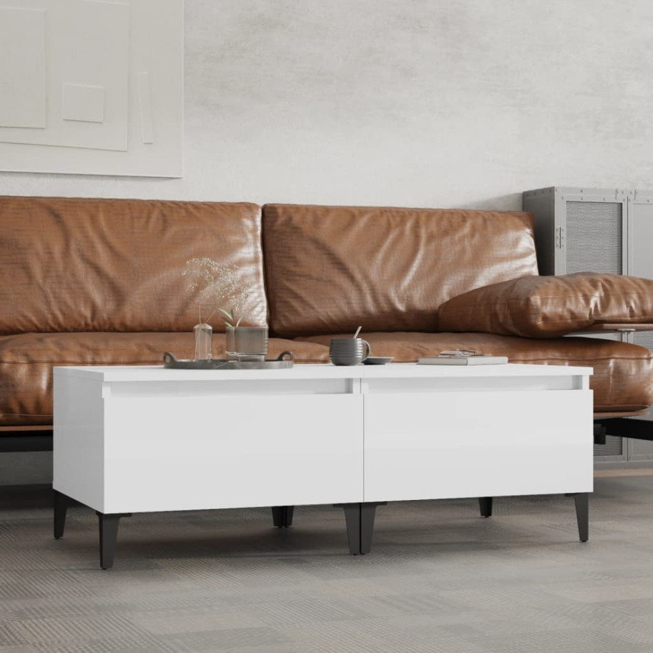 Mesas auxiliares 2 uds contrachapada blanco brillo 50x46x35