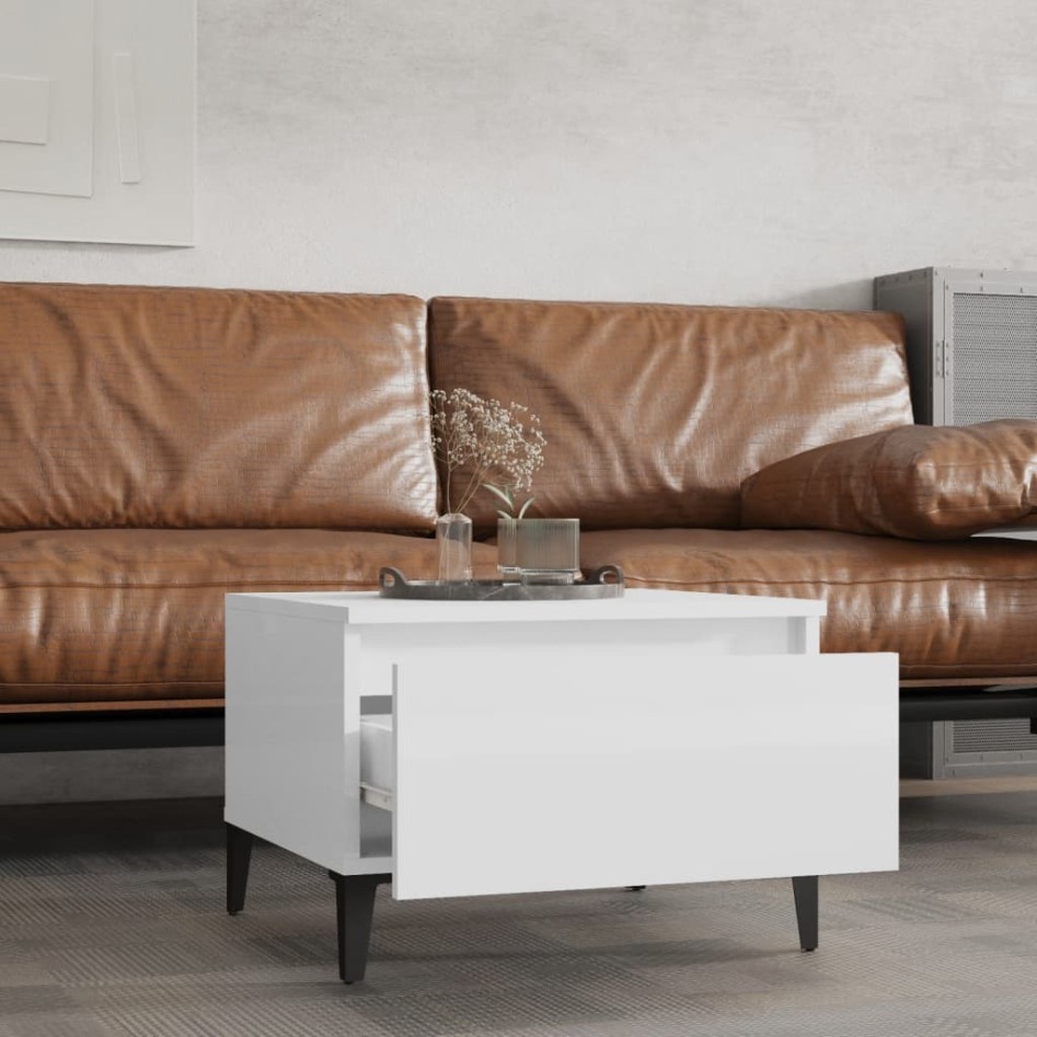 Mesas auxiliares 2 uds contrachapada blanco brillo 50x46x35