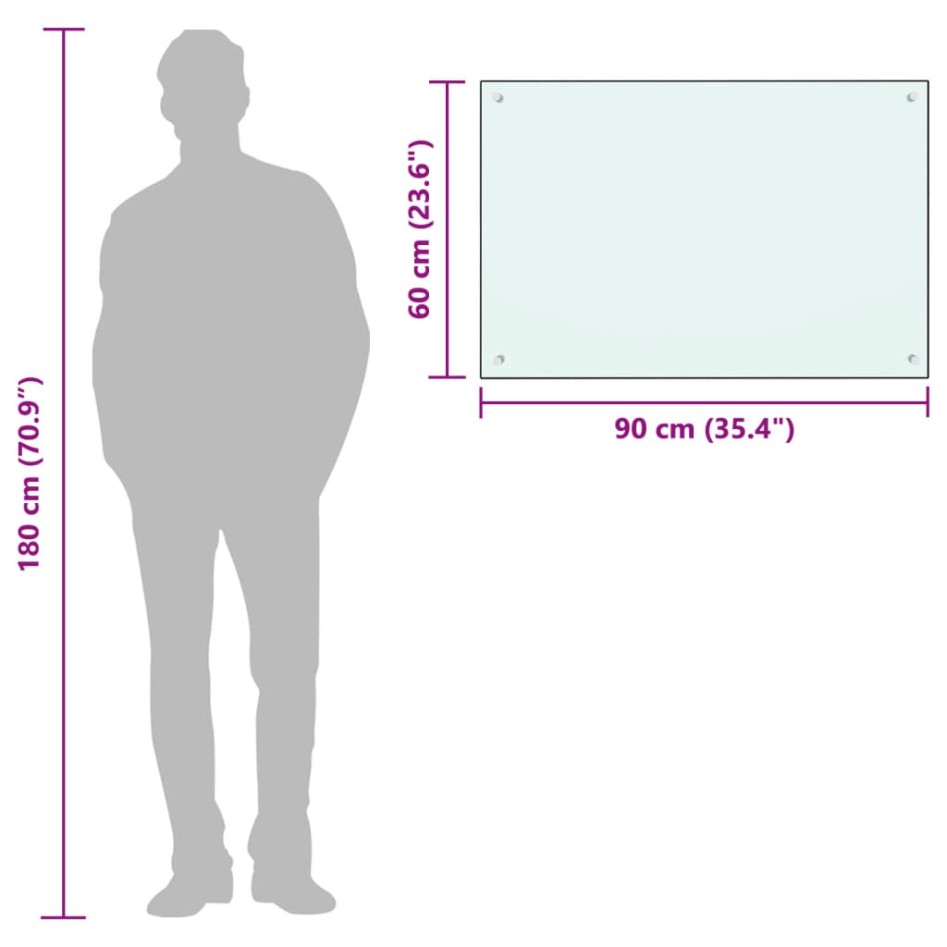 Protección salpicaduras cocina vidrio templado blanco 90x60