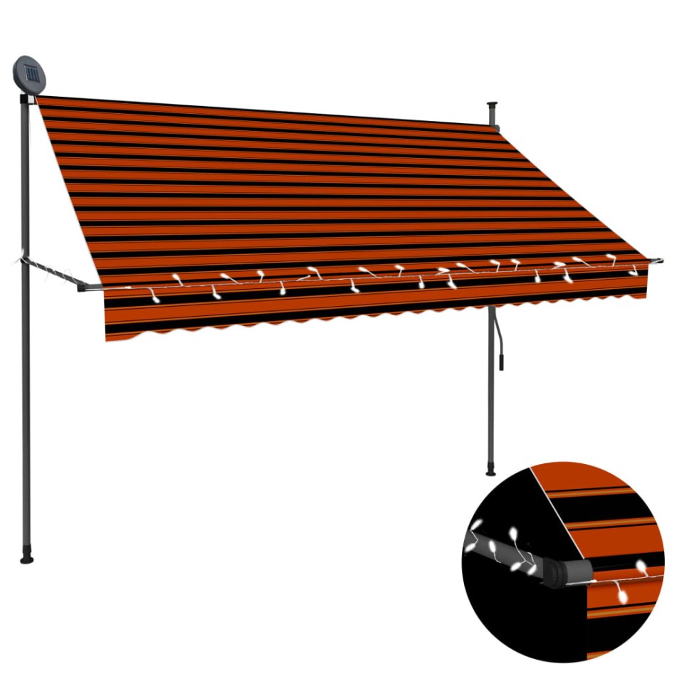 Toldo manual retráctil con LED naranja y marrón 250