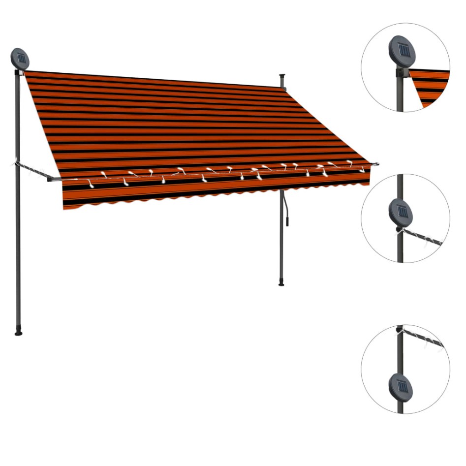 Toldo manual retráctil con LED naranja y marrón 250