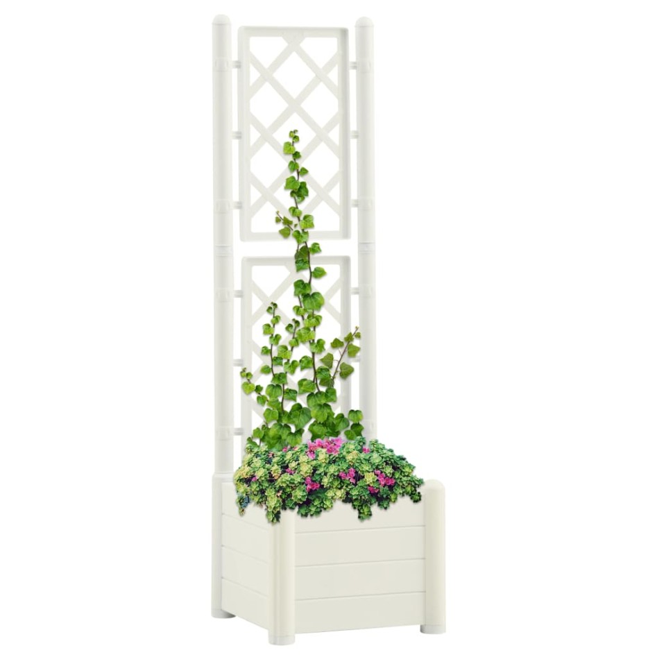 Jardinera con enrejado PP blanco 43x43x142