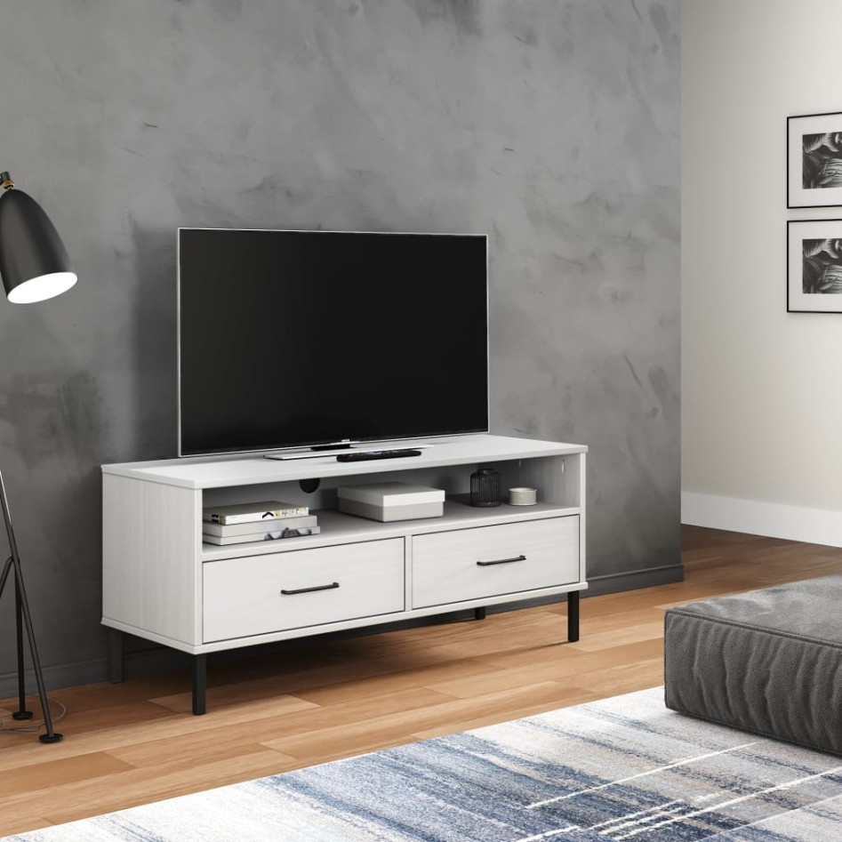 Mueble de TV con patas de metal OSLO madera maciza pino