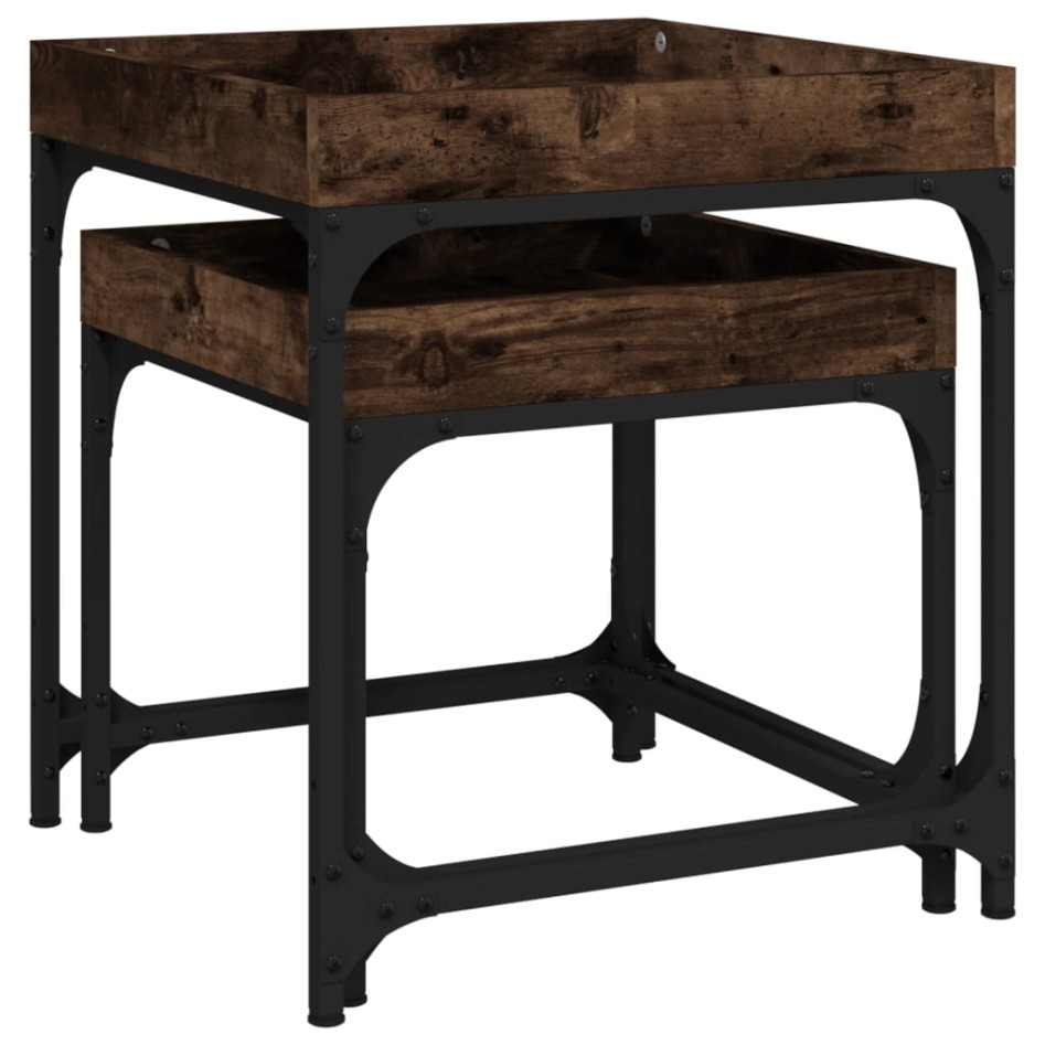 Mesitas auxiliares 3 uds madera contrachapada roble