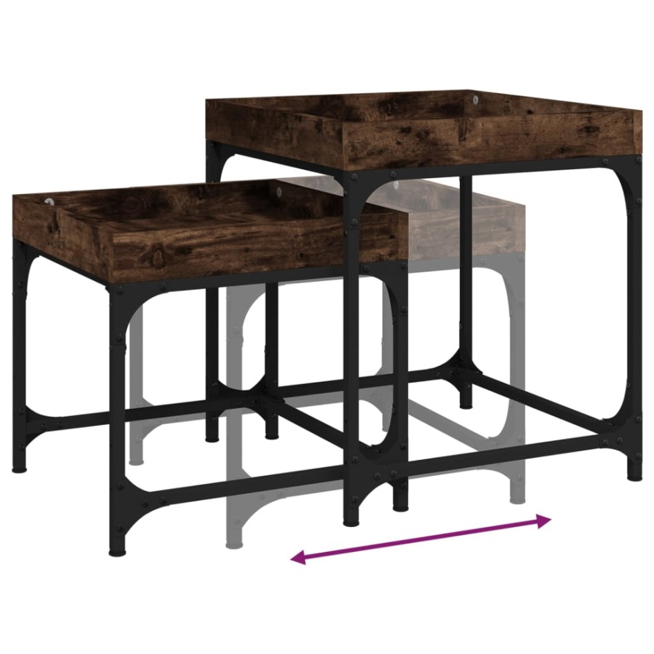 Mesitas auxiliares 3 uds madera contrachapada roble