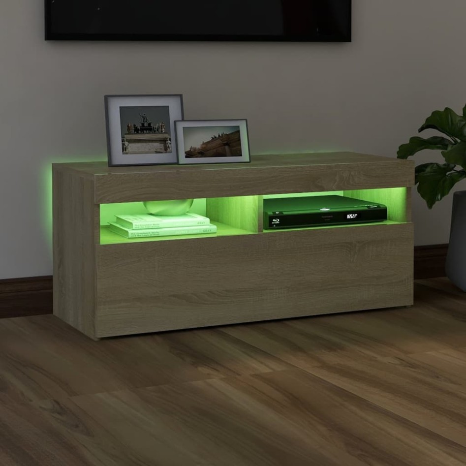 Mueble de TV con luces LED roble Sonoma 90x35x40