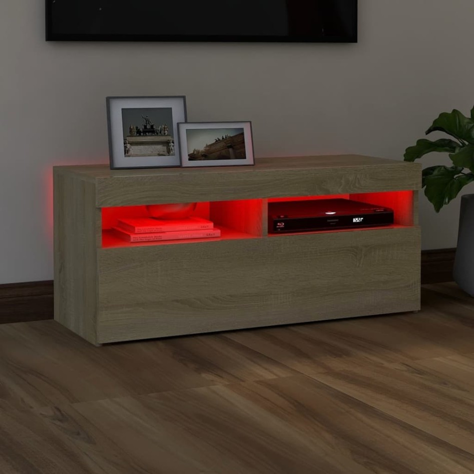Mueble de TV con luces LED roble Sonoma 90x35x40