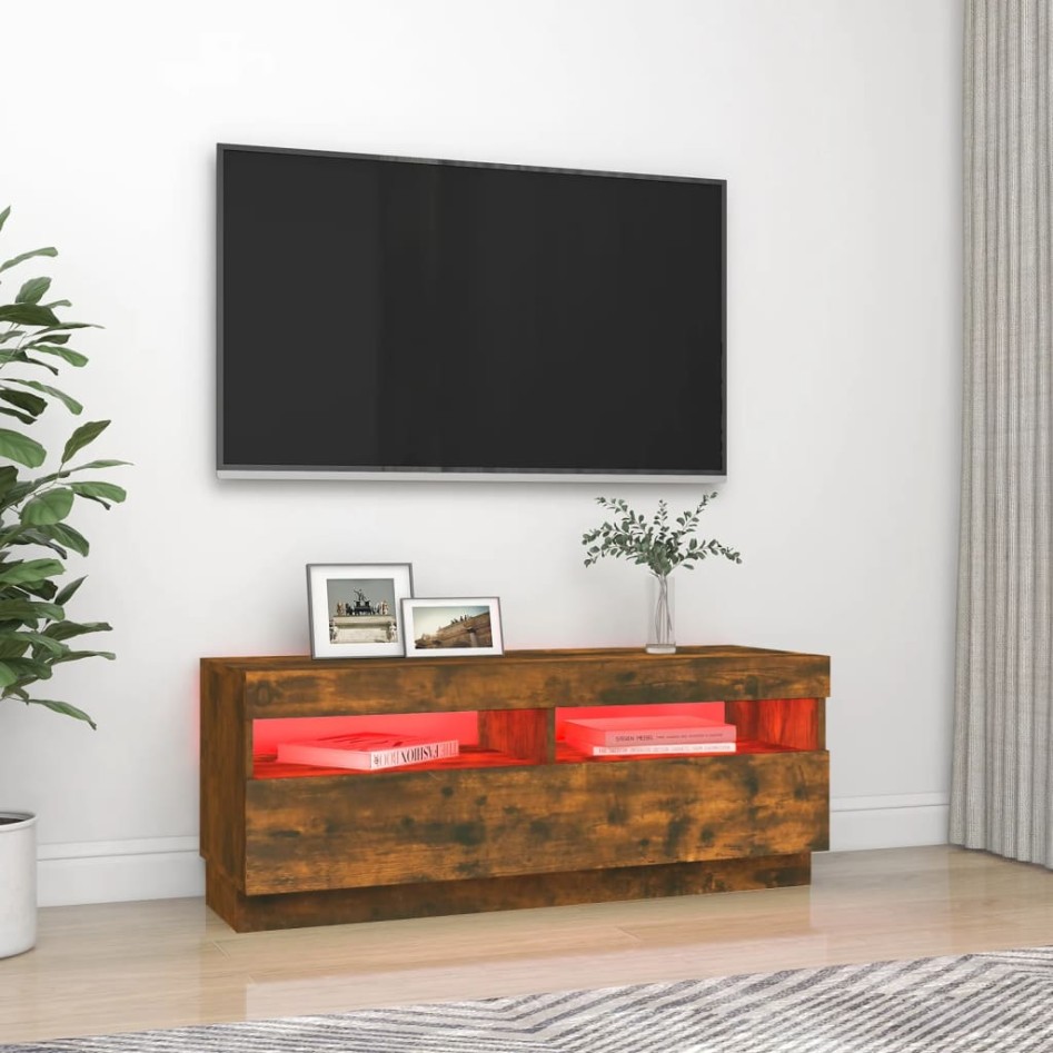 Mueble de TV con luces LED roble ahumado 100x35x40