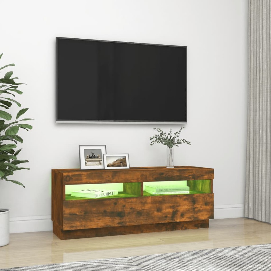 Mueble de TV con luces LED roble ahumado 100x35x40