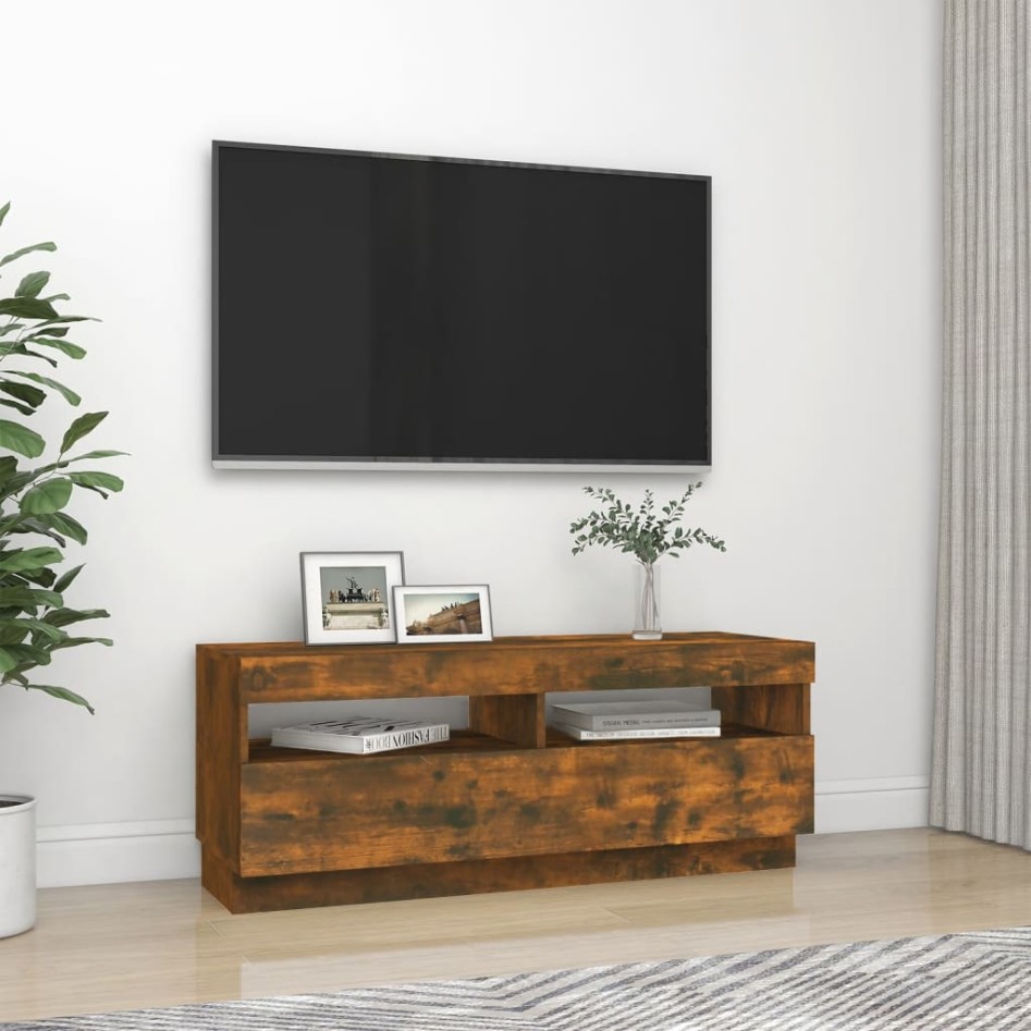 Mueble de TV con luces LED roble ahumado 100x35x40
