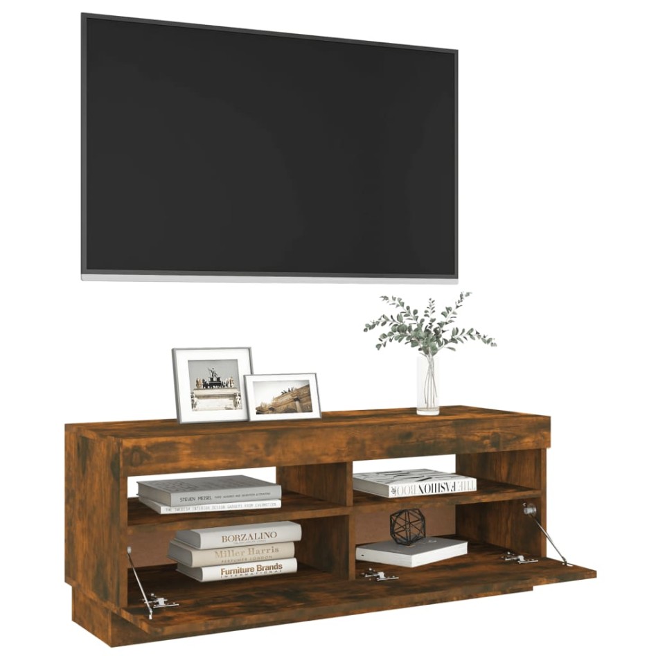 Mueble de TV con luces LED roble ahumado 100x35x40