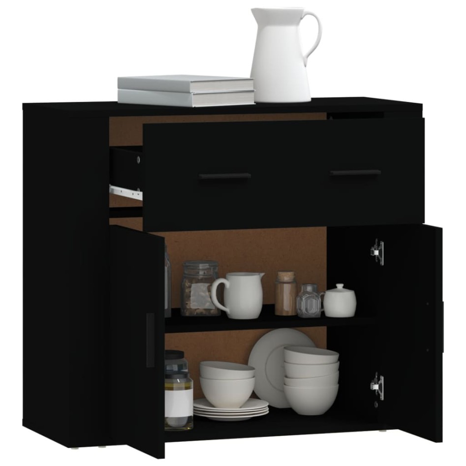 Aparador de madera contrachapada negro 80x33x70